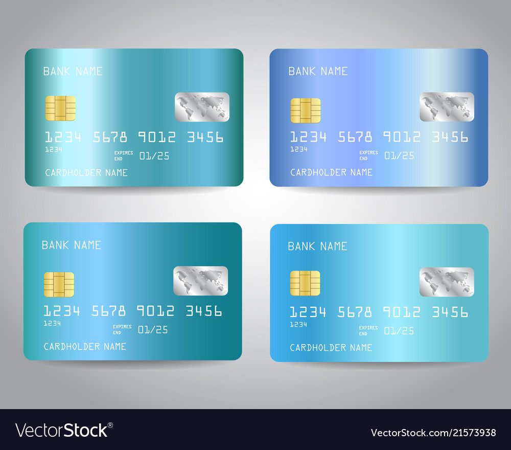 Credit cards set with blue gold metallic gradient Vector Image