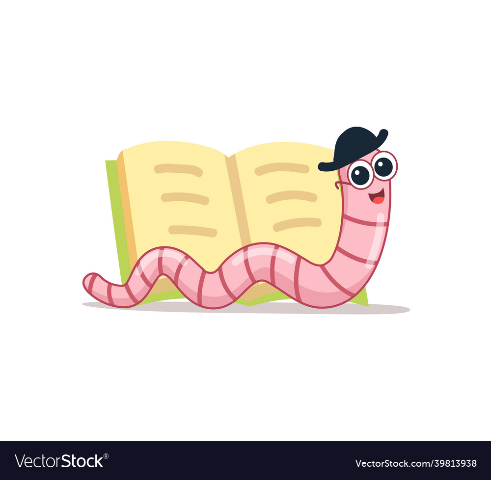 Cute bookworm in glasses with book cartoon Vector Image