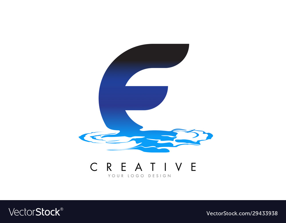 E letter logo design with water effect and deep