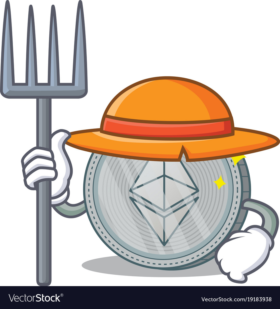 Farmer ethereum coin character cartoon