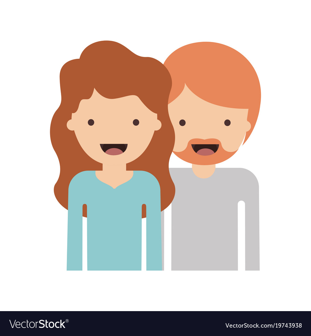 Half Body People With Woman Wavy Hair And Man With