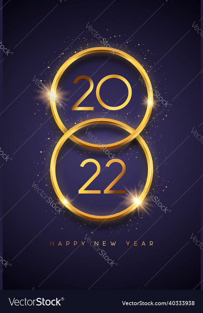 Happy new year 2022 gold 3d glitter ring card Vector Image