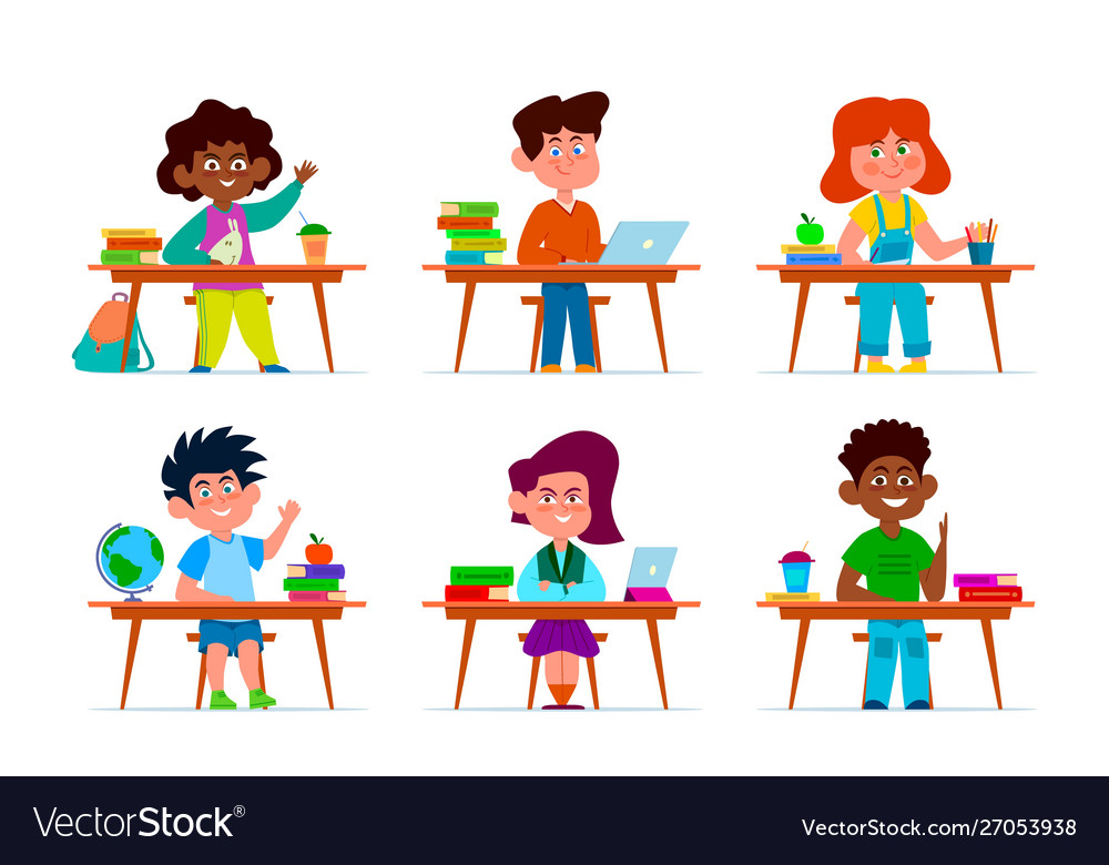 Kids At School Desk Pupils Multiethnic Boys And Vector Image