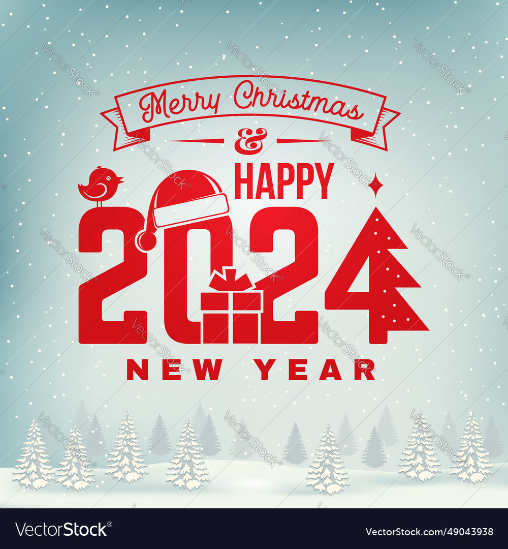 Merry christmas and happy new year 2024 stamp Vector Image