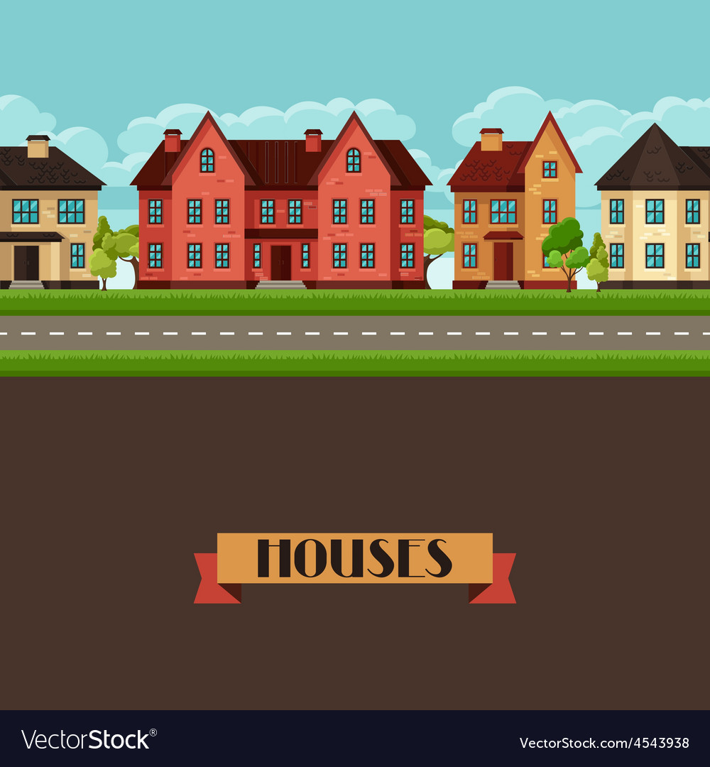 Town seamless border with cottages and houses