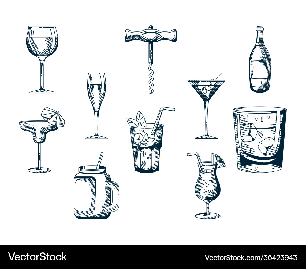 Bundle ten drinks set icons Royalty Free Vector Image