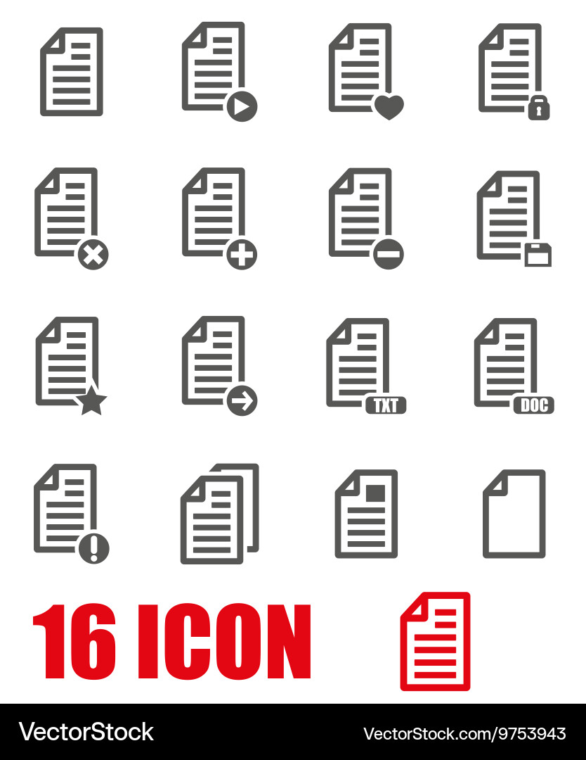 Grey documents icon set Royalty Free Vector Image