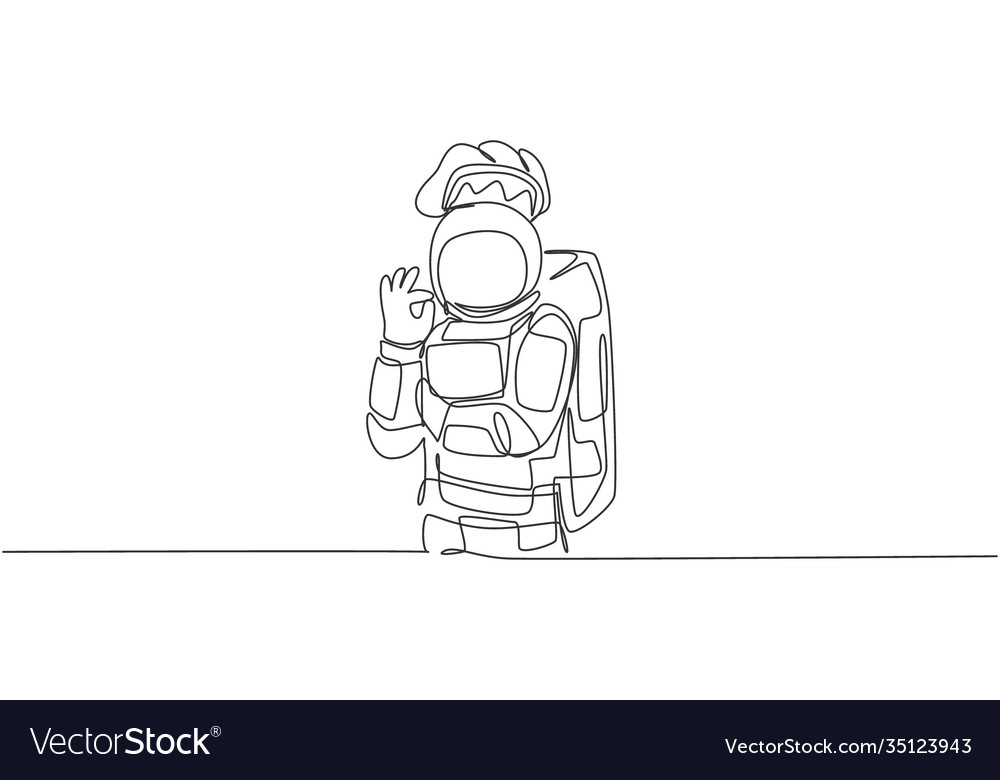 One continuous line drawing young astronaut