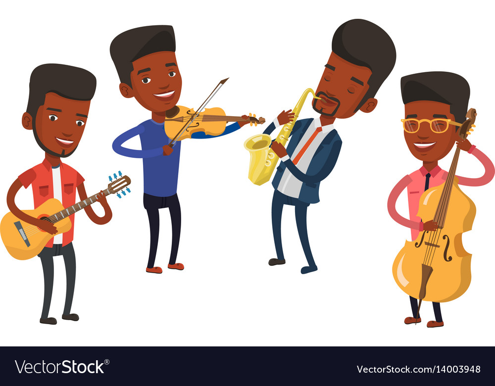 Band Of Musicians Playing On Musical Instruments Vector Image