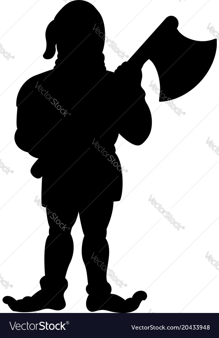 Black silhouette of executor holding axe in hands