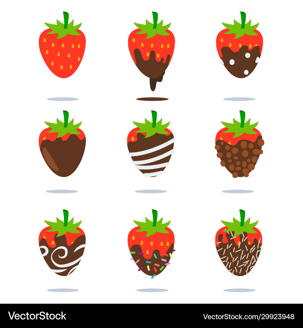 Chocolate covered strawberries set Royalty Free Vector Image
