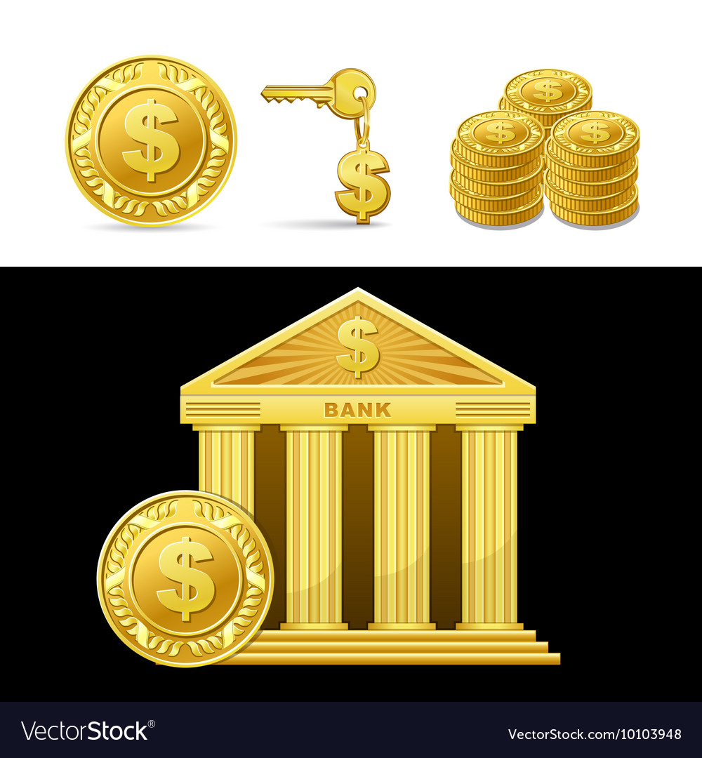 Golden bank with money Royalty Free Vector Image