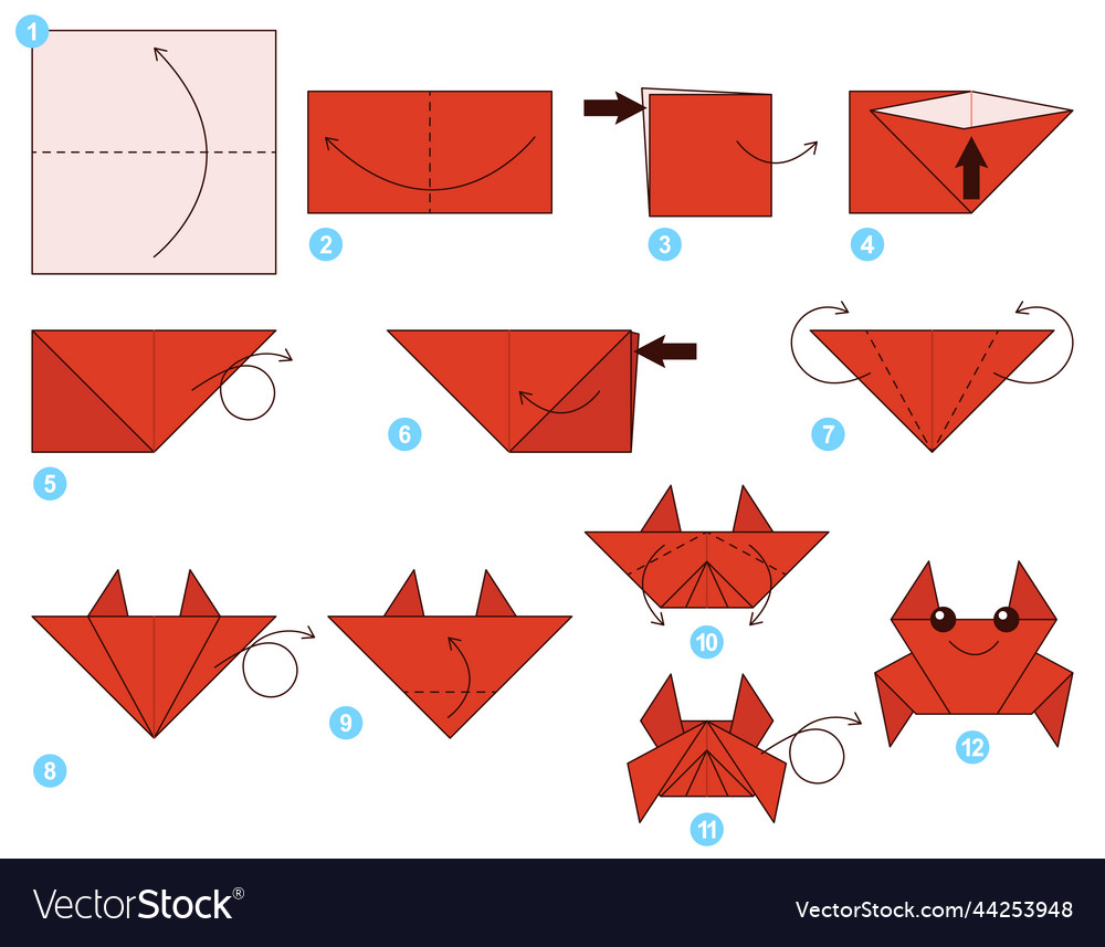 Origami tutorial scheme for kids crab Royalty Free Vector