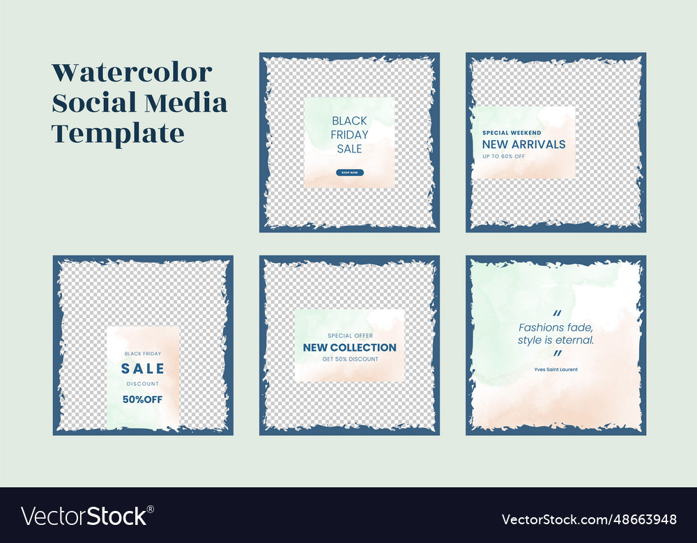 Watercolor frame social media post template Vector Image