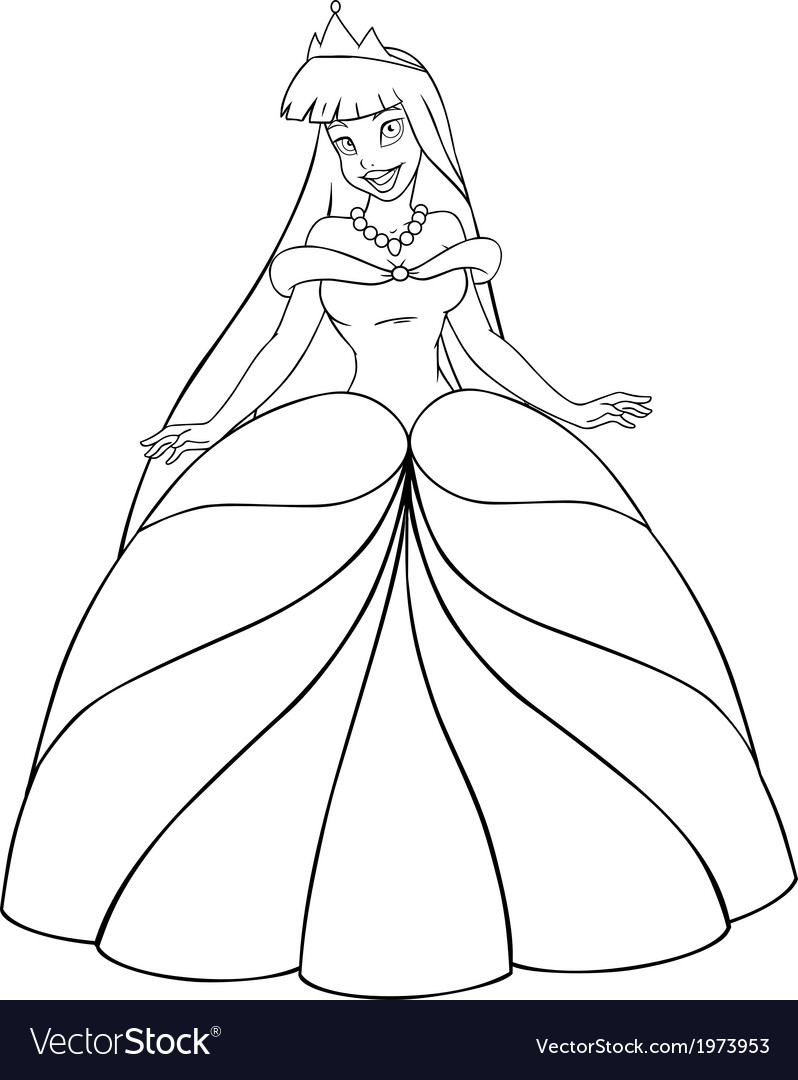 Asian Princess Coloring Page Royalty Free Vector Image