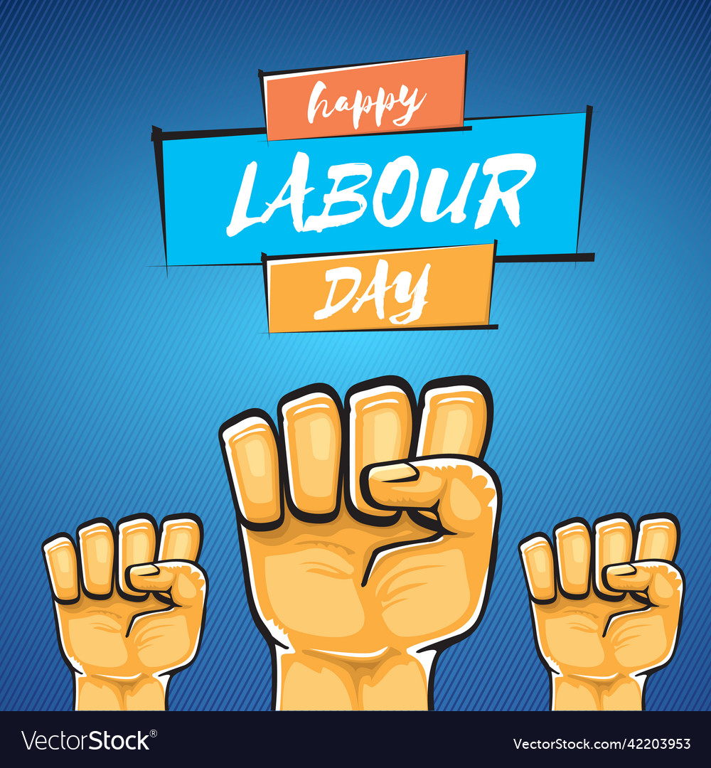 Happy labour day label with strong orange Vector Image