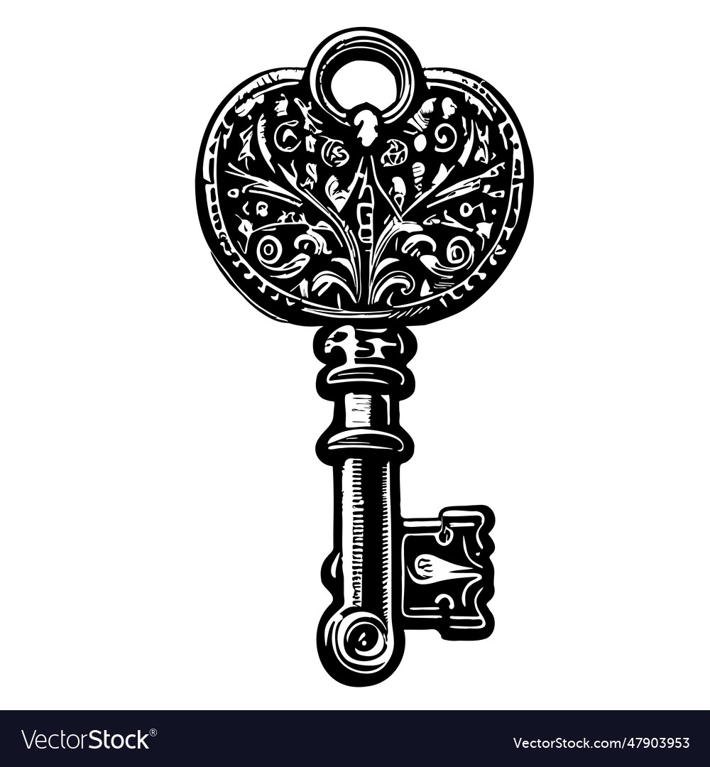 Retro key sketch hand drawn heraldry Royalty Free Vector