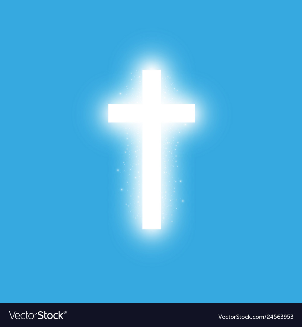 Shining white cross on transparent background