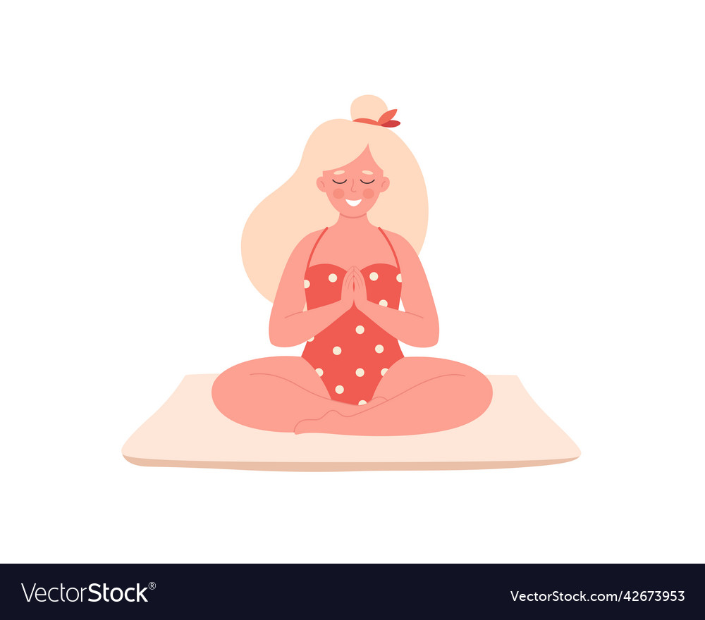 Woman meditating in swimsuit healthy lifestyle