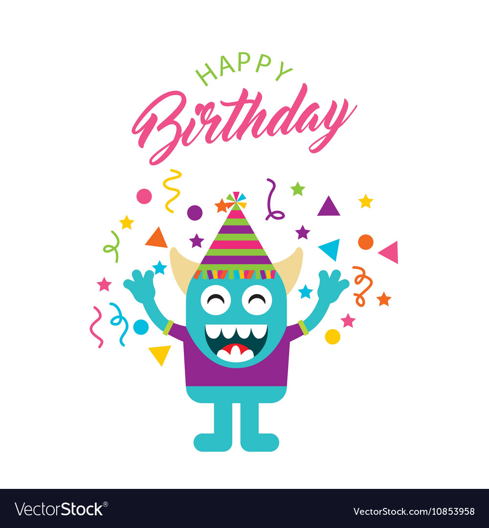 Monster characters in birthday party Royalty Free Vector