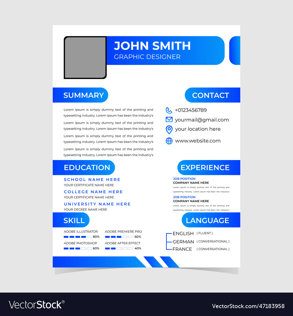 Professional cv or resume design template Vector Image