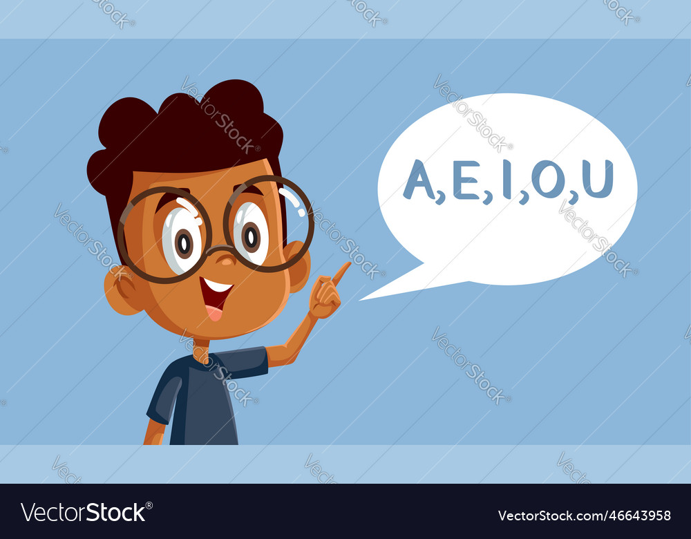 School boy pronounces the vowels cartoon Vector Image