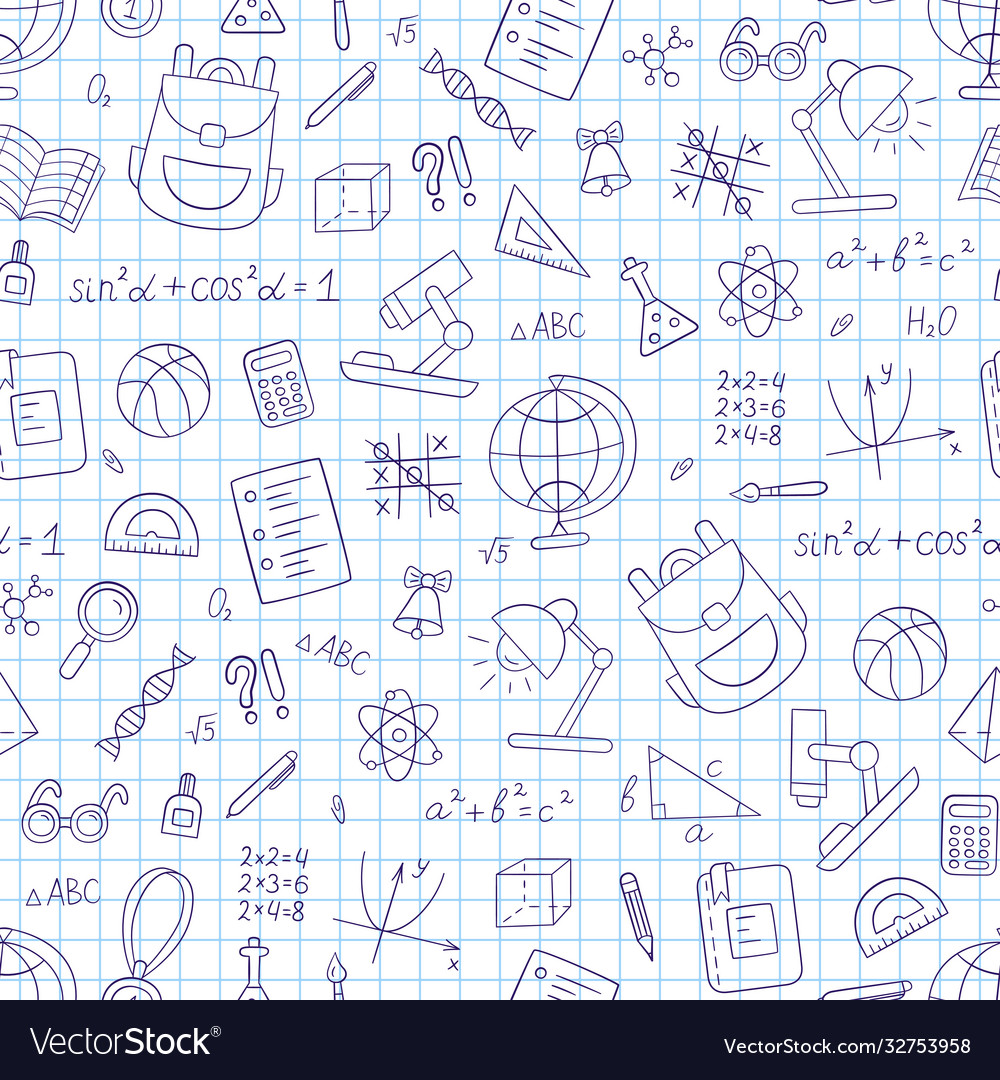 School seamless pattern in doodle style notebook Vector Image