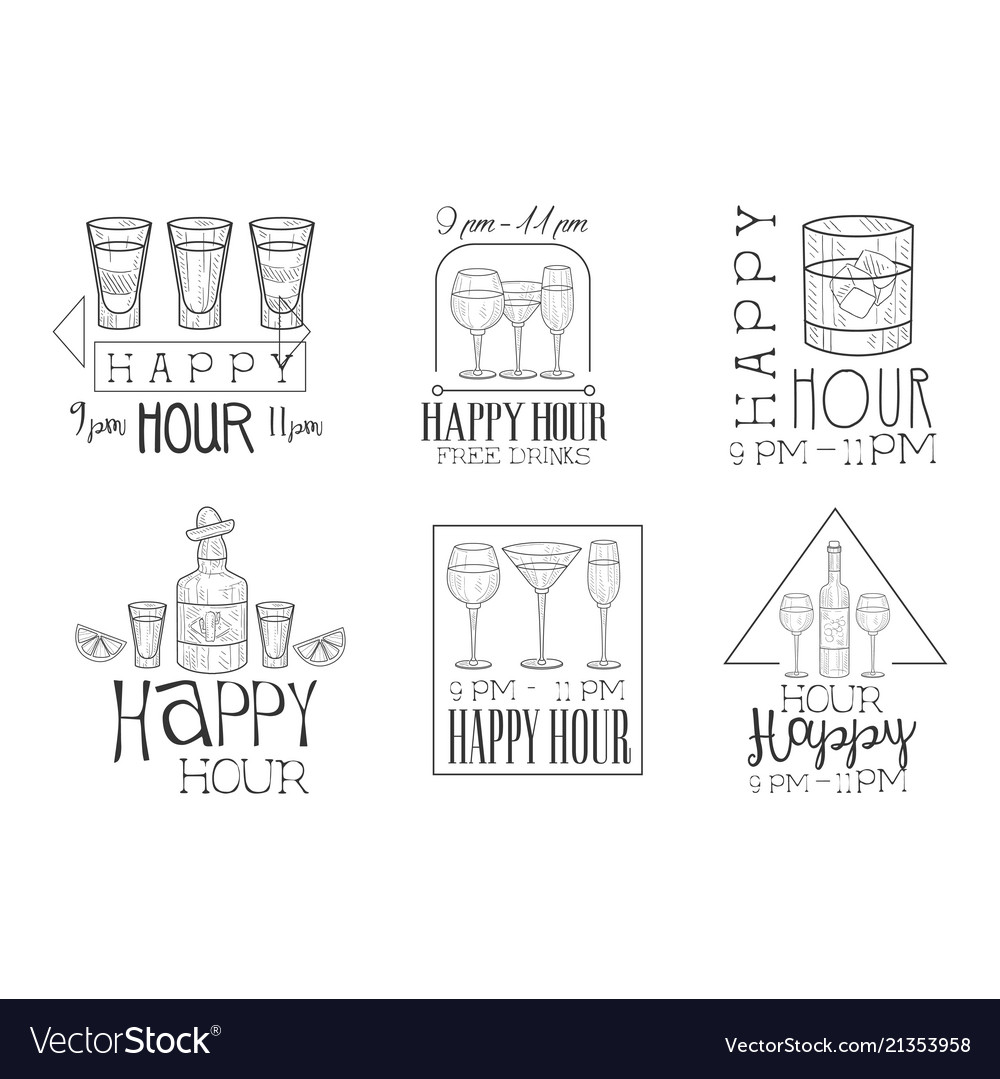 Set of monochrome emblems for cocktail bar