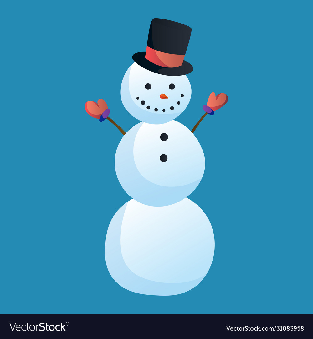 Snowman raising hands with top hat isolated