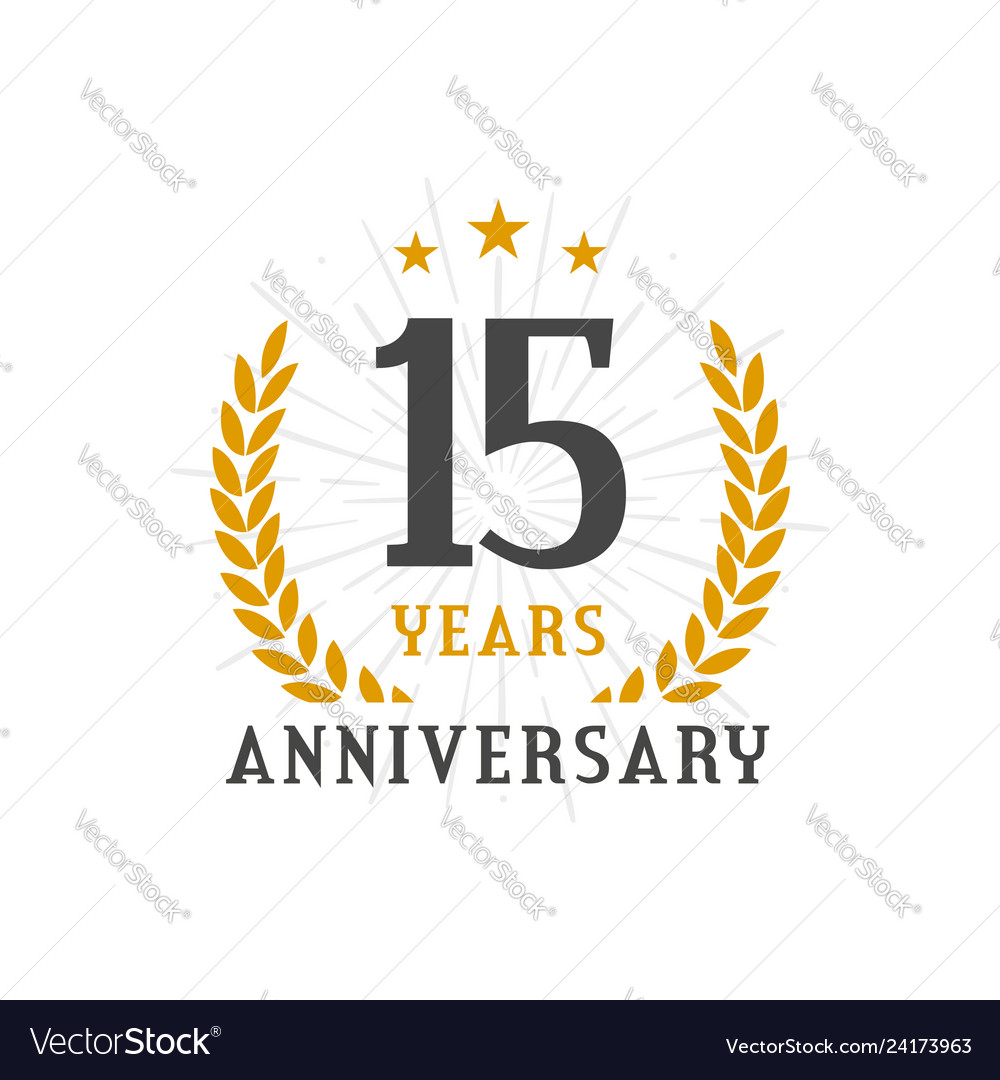 15 years anniversary golden laurel wreath logo