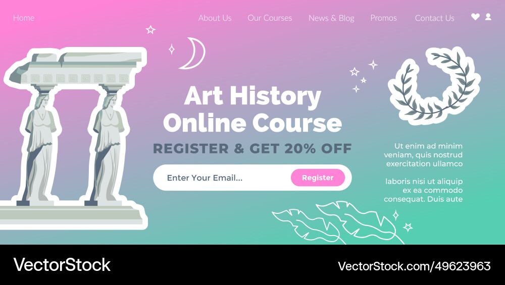 Art history online course register on website Vector Image