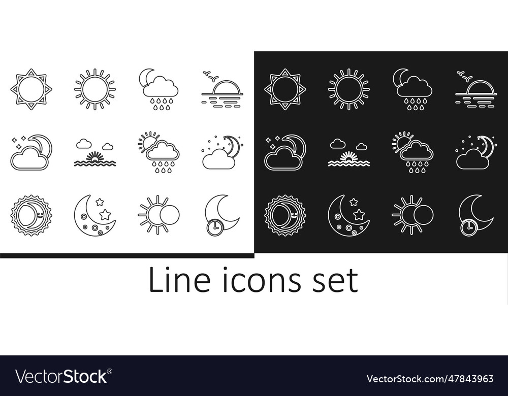 Set Linie schlafende Mondwolke mit und Sterne Regen