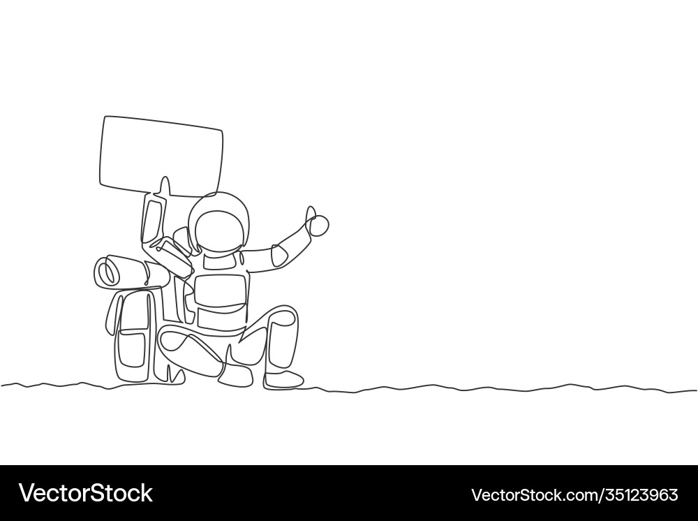 Single continuous line drawing astronaut Vector Image