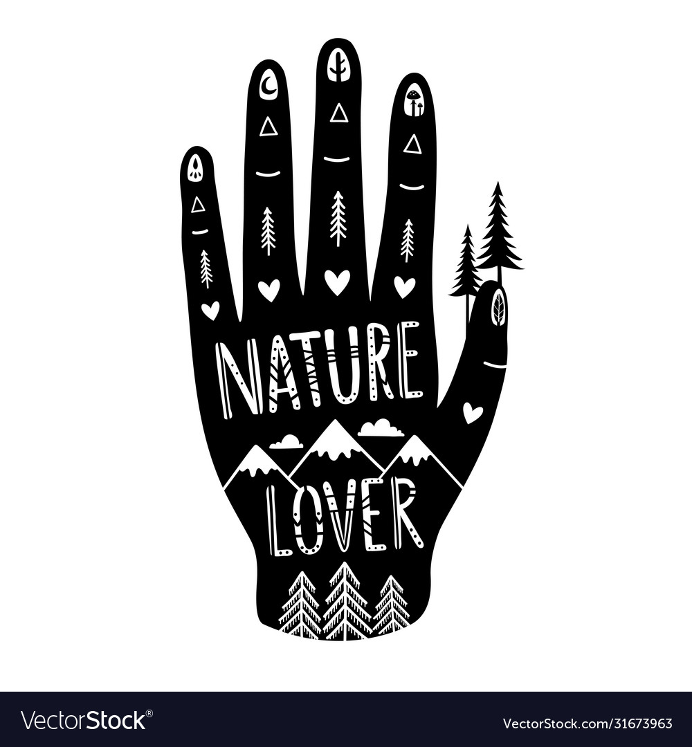 With black human hand and lettering ornate text Vector Image