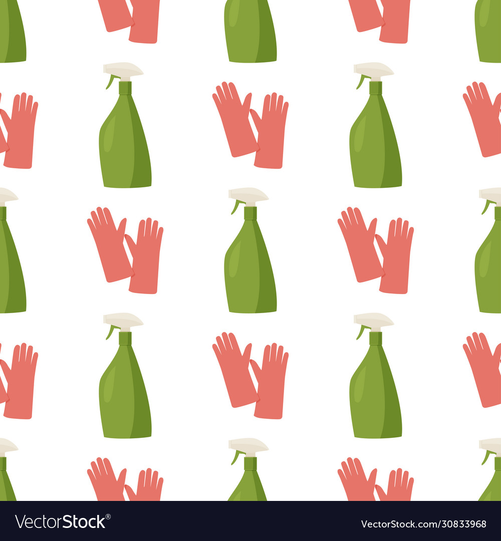 Cleaning agent spray and rubber gloves background