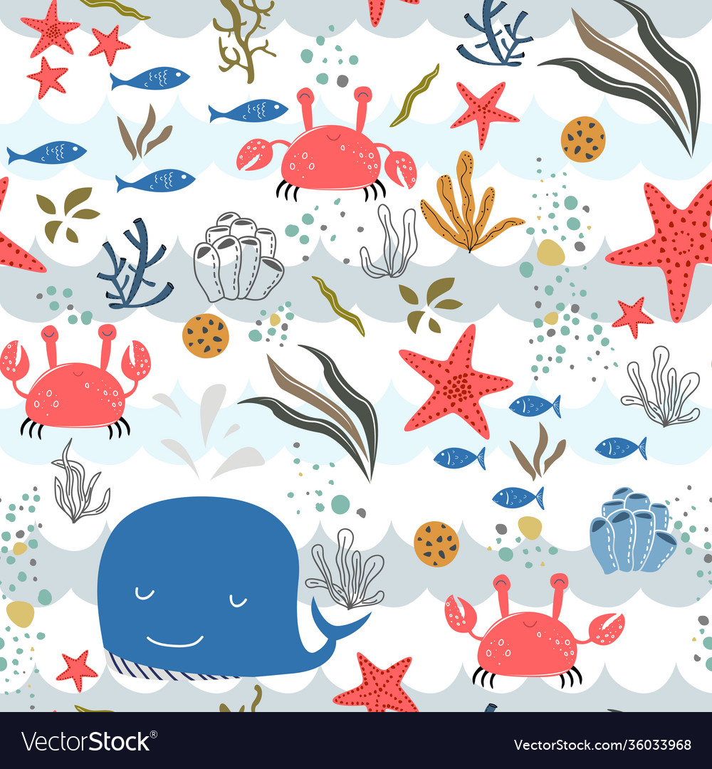 Marine baby seamless pattern with cute life Vector Image