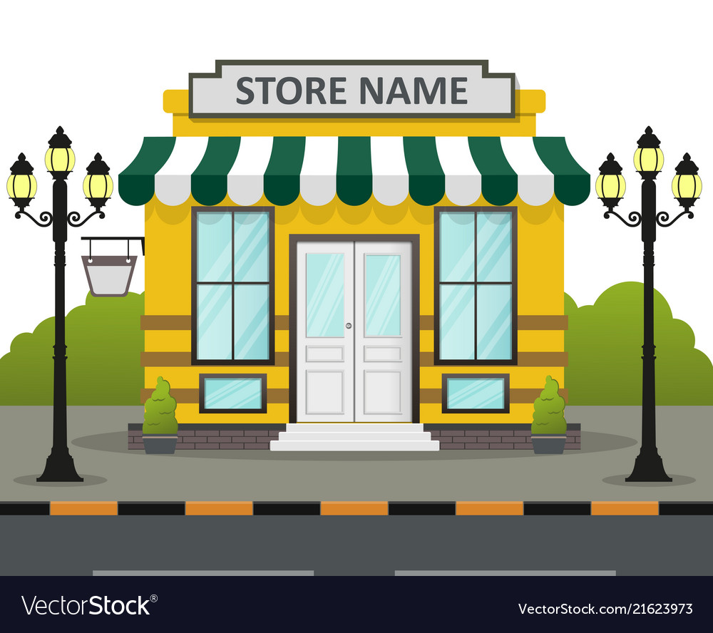 Flat design store front with place for name