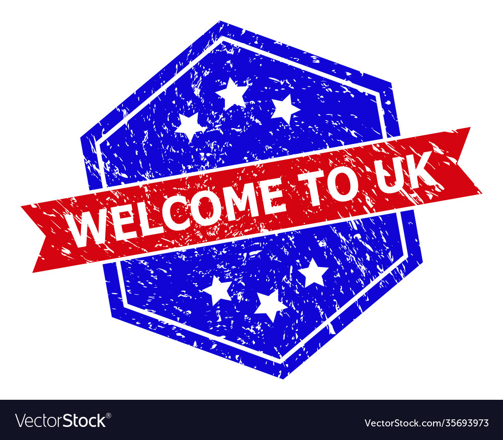 Hexagonal bicolor welcome to uk rubber stamp