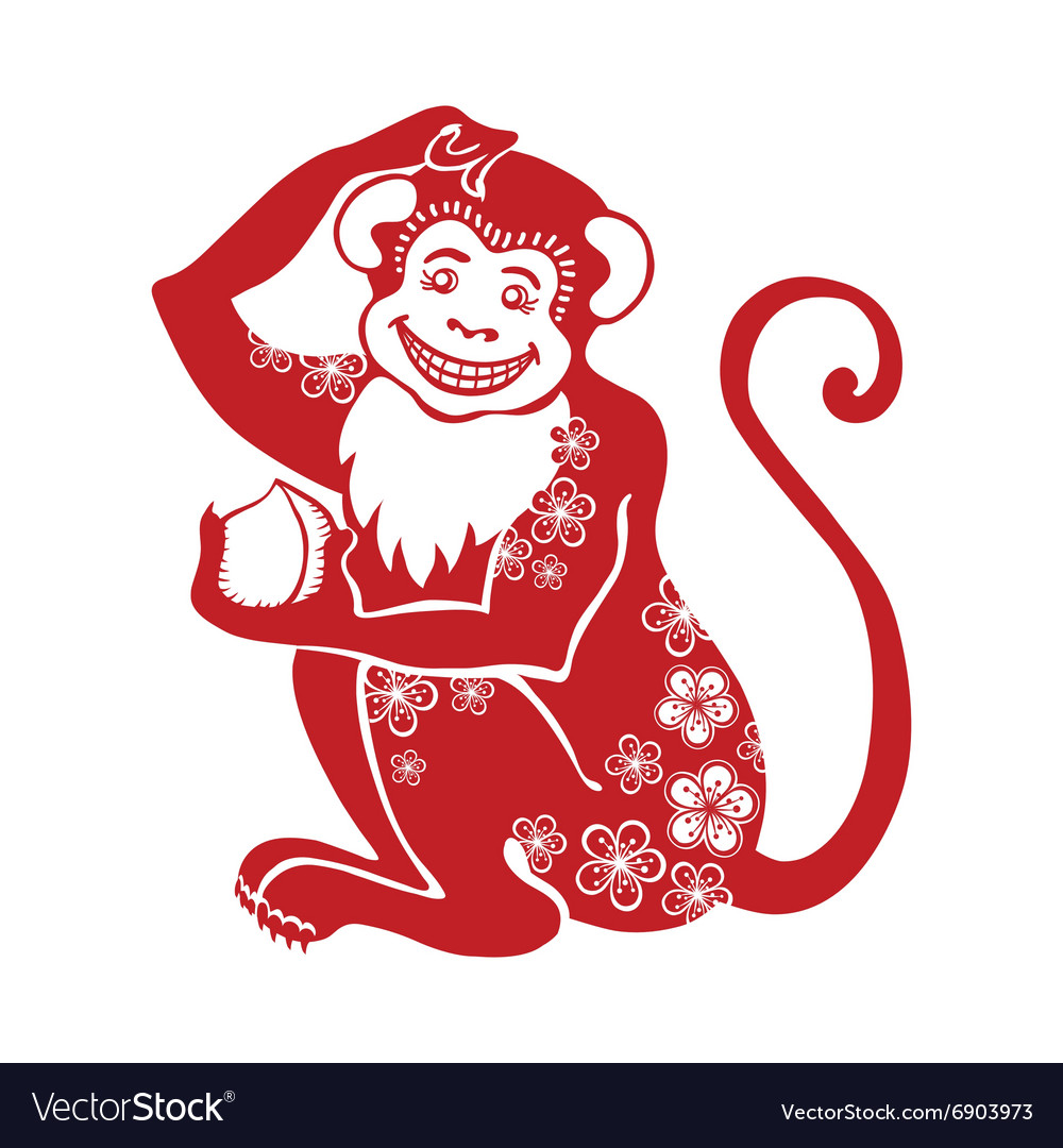 Red monkeychinese zodiac sign with flowers