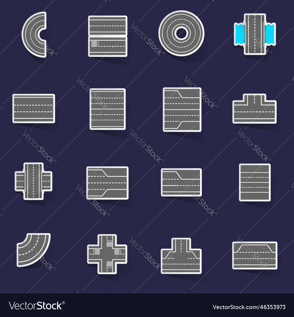 Road elements constructor icons set sticker Vector Image