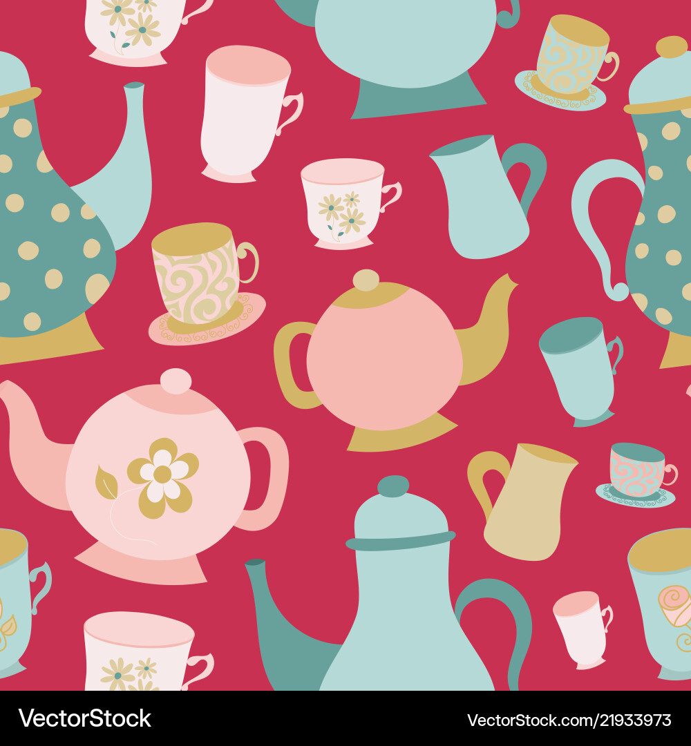Seamless pattern teapots and cups Royalty Free Vector Image