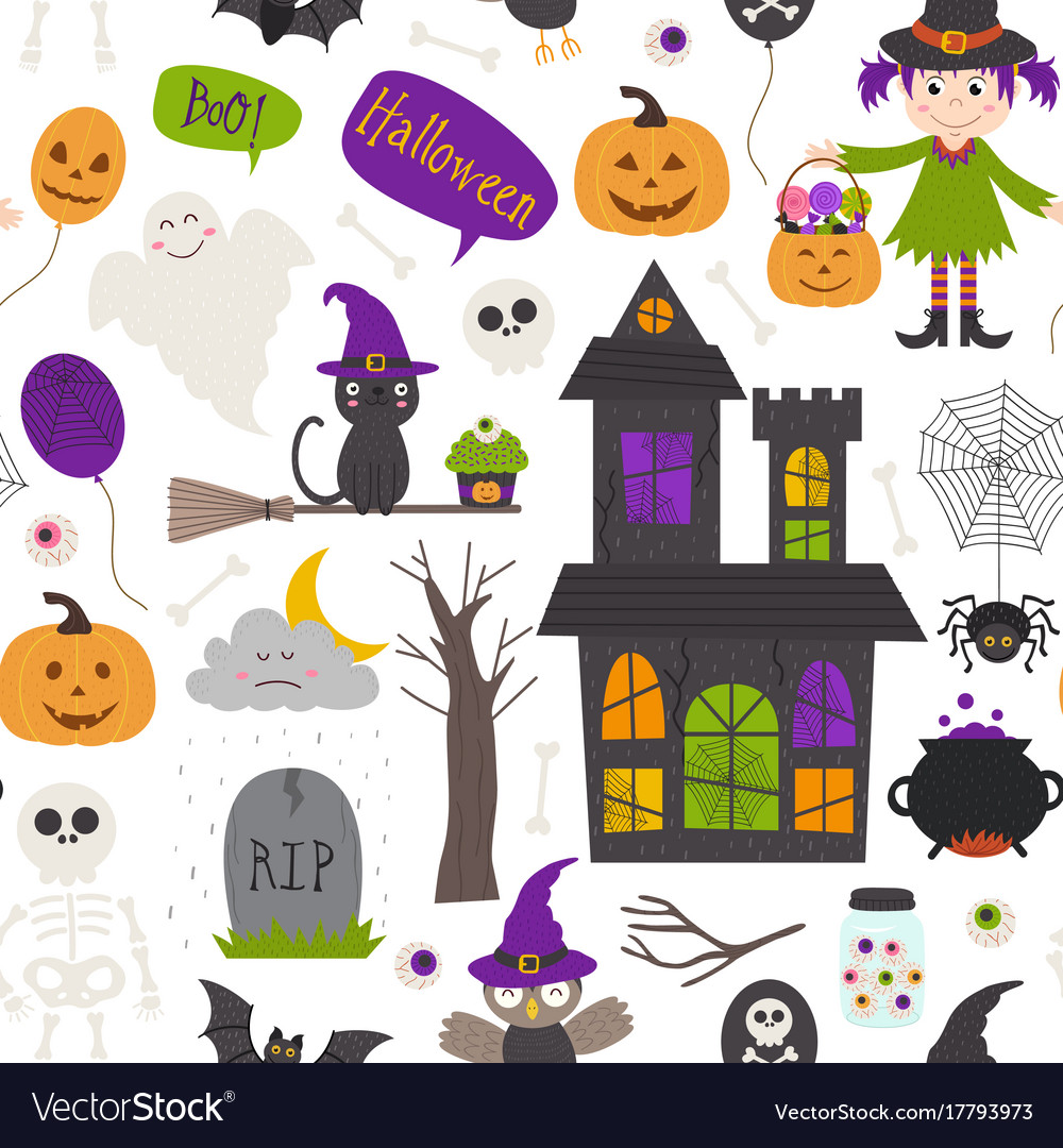 Seamless pattern with halloween elements on white Vector Image