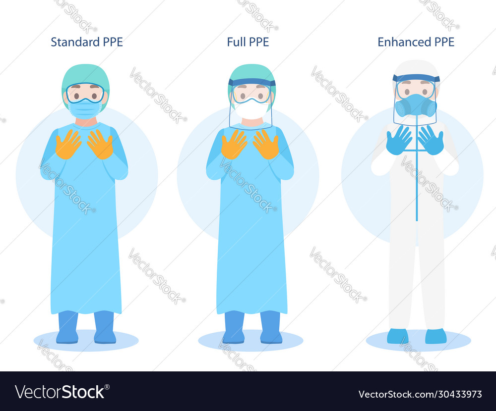 Set doctors character wearing in ppe personal Vector Image