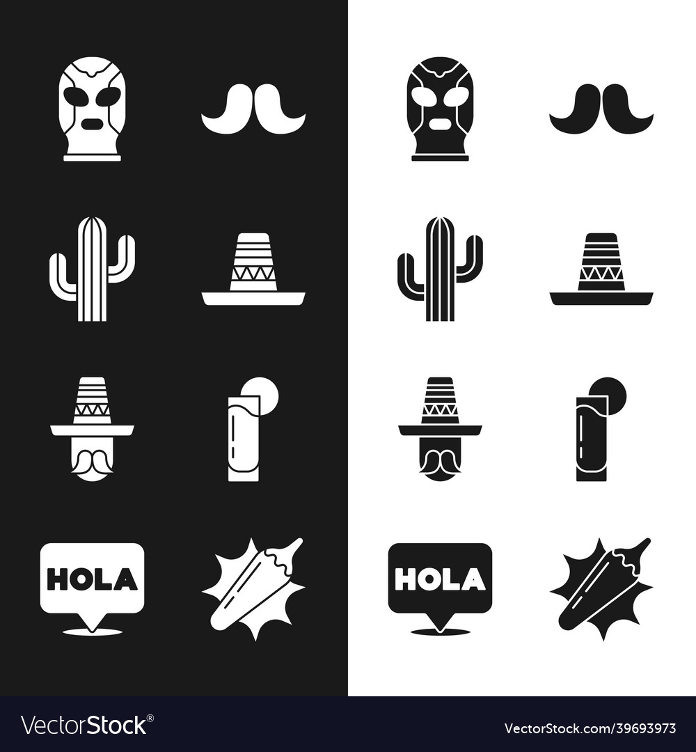 Set mexican sombrero cactus wrestler mustache Vector Image