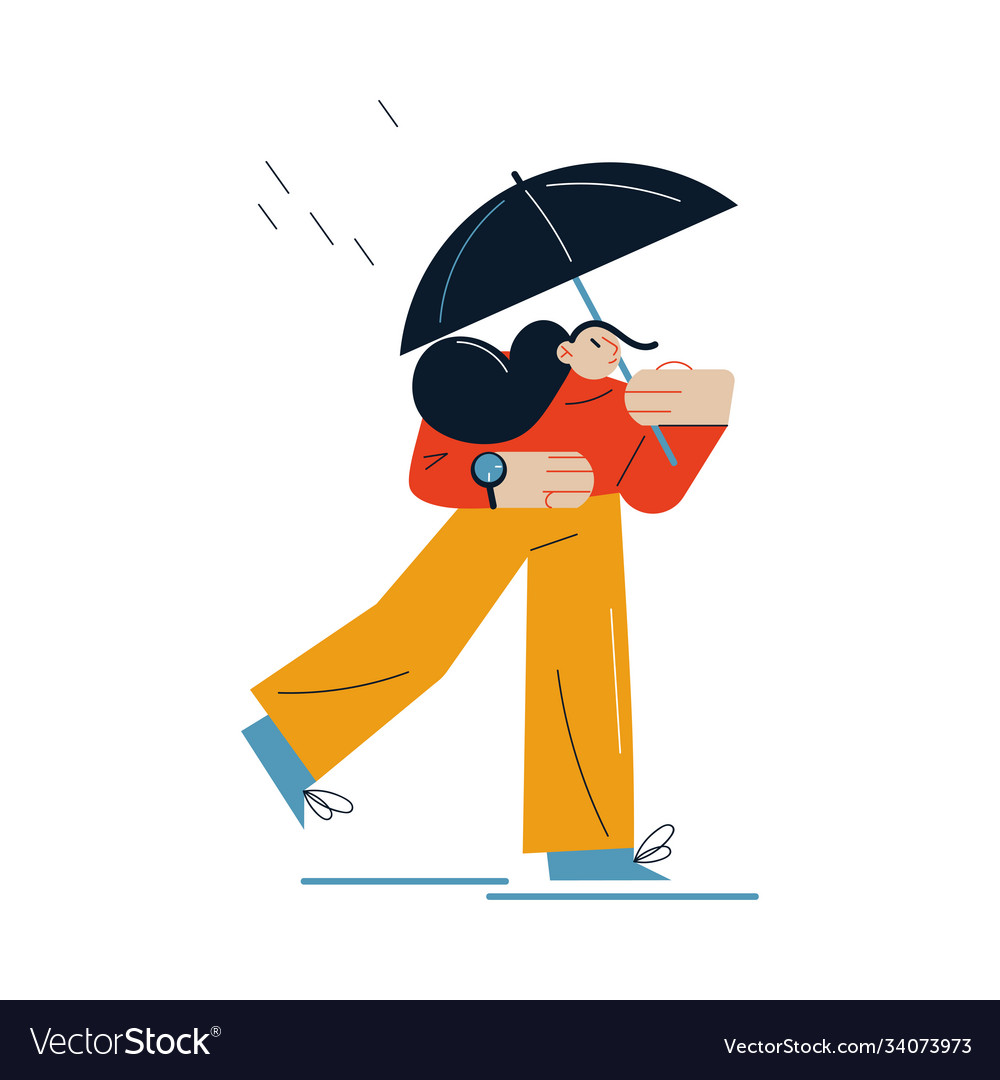 Young woman walking with umbrella during rain Vector Image