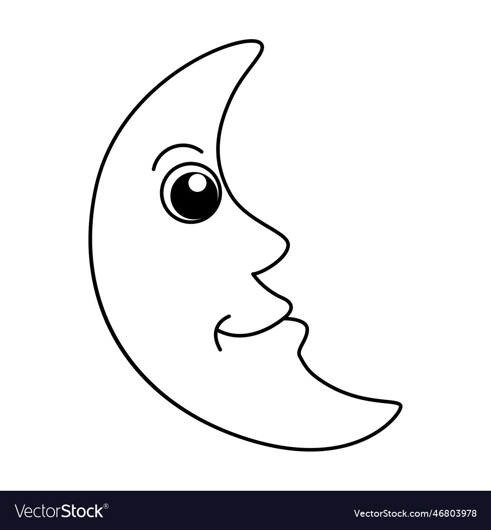 Cute Moon Cartoon Coloring Page For Kids Vector Image