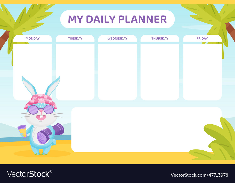 Daily planner with funny cartoon rabbit Royalty Free Vector