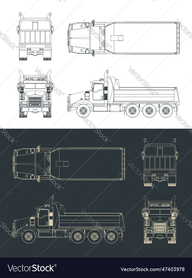 Dump truck blueprints Royalty Free Vector Image