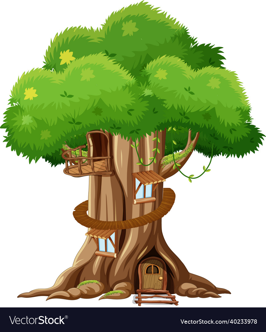 Fantasy tree house inside tree trunk on white Vector Image