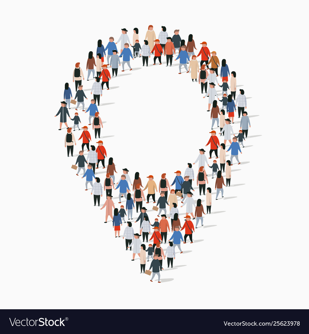 Large group people crowded in form map Royalty Free Vector